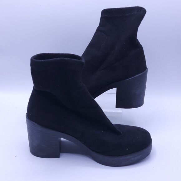 Asos Casual Suede Slip On Mid Rise Black Heel Boot Womens Size 7 37 Black - Picture 5 of 8